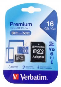 Verbatim Memorycard - Micro-sdhc 44082 Microsdhc Card 16gb Verbatim Class-10 Incl Adapter
