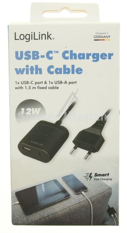 Logilink Usb-connector - Usb Power Adapter With 1.5 M Fixed Cable, 1x Usb-a & 1x Usb-c, 12 W.