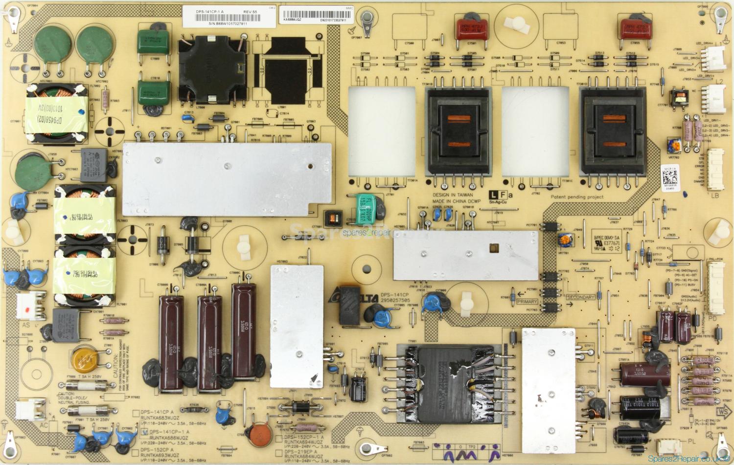 Sharp LC-46LE811E - PSU - DPS-141CP-1 A - REV:S5 - RUNTKA686WJQZ - DPS-141CP - 2950257505 - KA686WJQZ