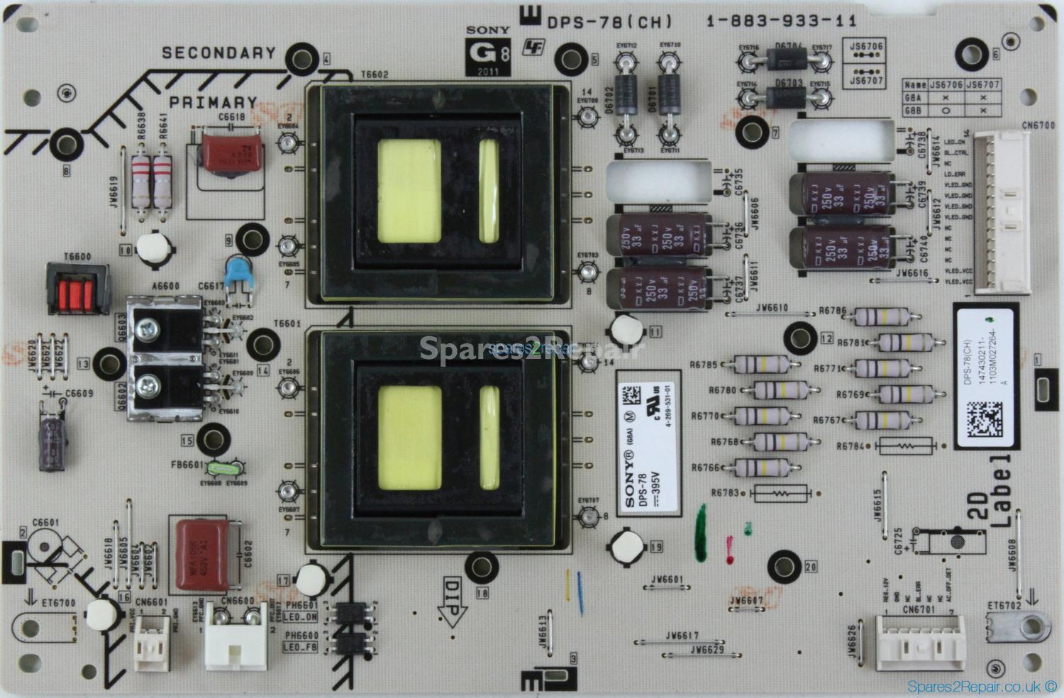 Sony KDL-55EX723 - Sub Power Supply - 1-883-933-11 - DPS-78 (CH) - 4-269-531-01 - 147430211